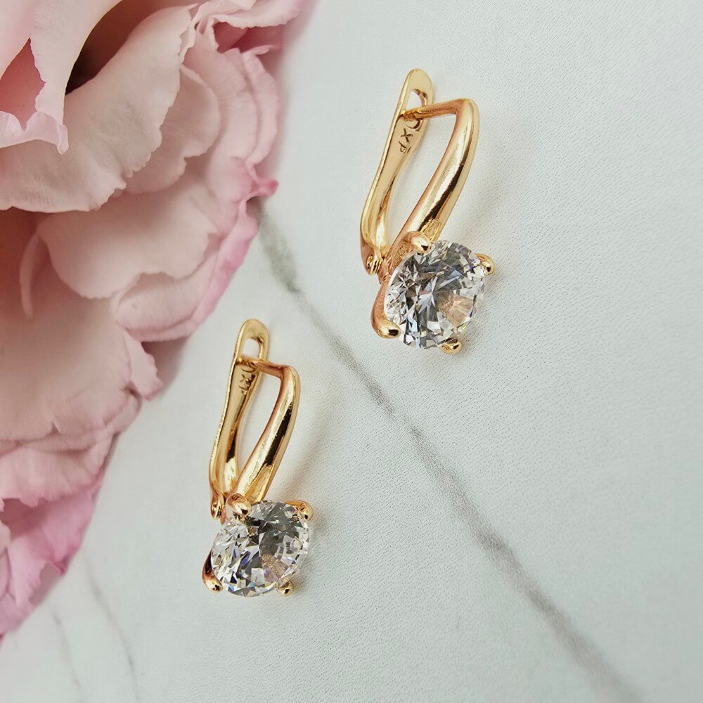 Kolczyki STAL CHIRURGICZNA bigiel kryształek szlifowany jasne złoto