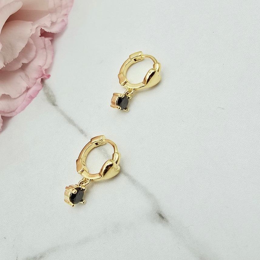 Kolczyki STAL CHIRURGICZNA bigiel czarny kryształek jasne złoto