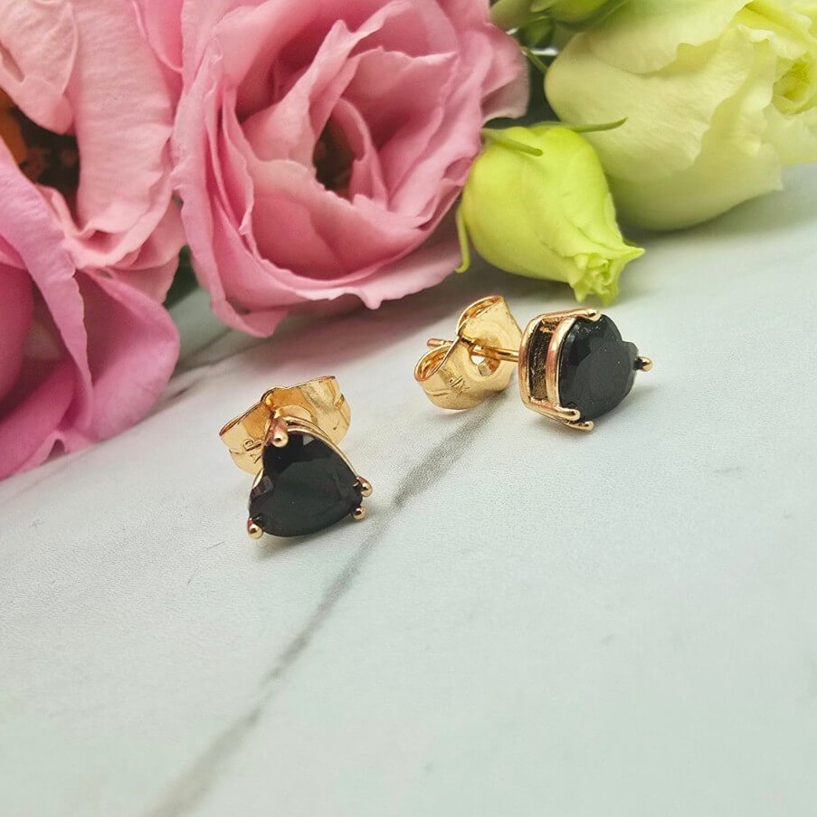 Kolczyki STAL CHIRURGICZNA serce szlifowane kryształki czarne 0,6 cm
