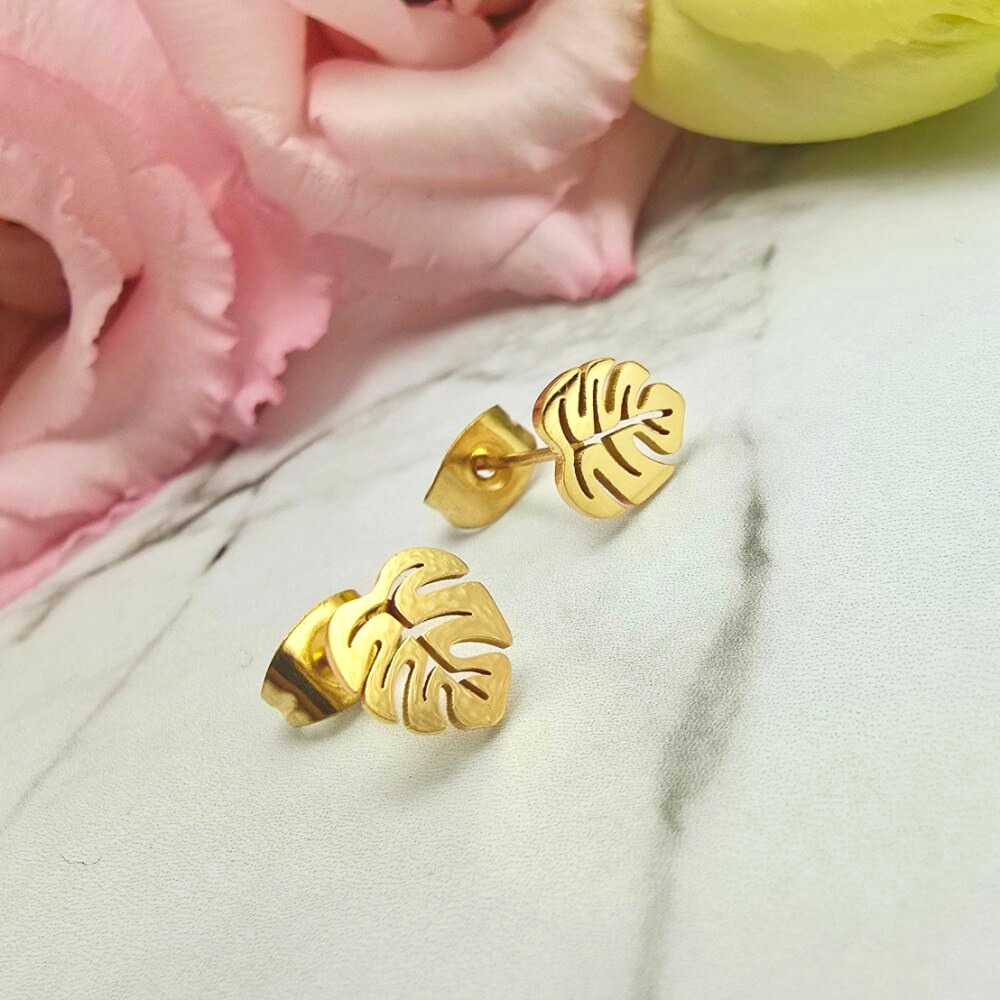 Kolczyki STAL CHIRURGICZNA liść monstera 0,8 cm