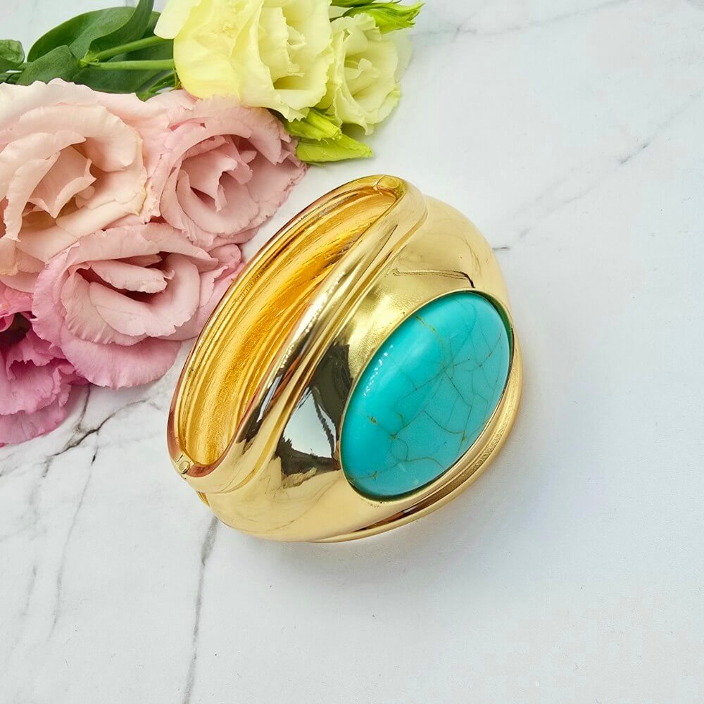 Bransoletka STAL CHIRURGICZNA sztywna na sprężynce z kamieniem