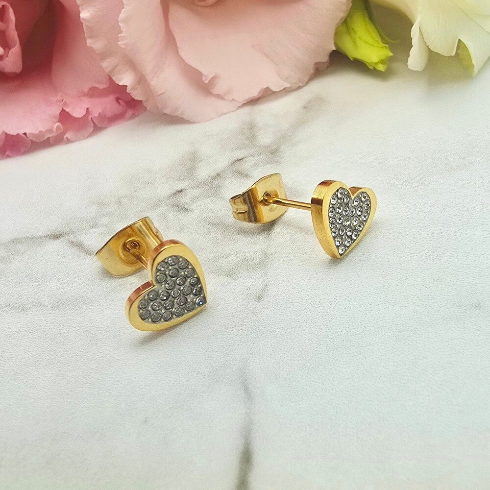 Kolczyki STAL CHIRURGICZNA serce cyrkonie 0,8 cm
